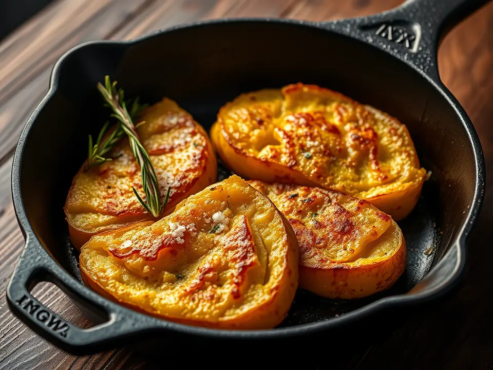 Illustration of golden potatoes with herbs
