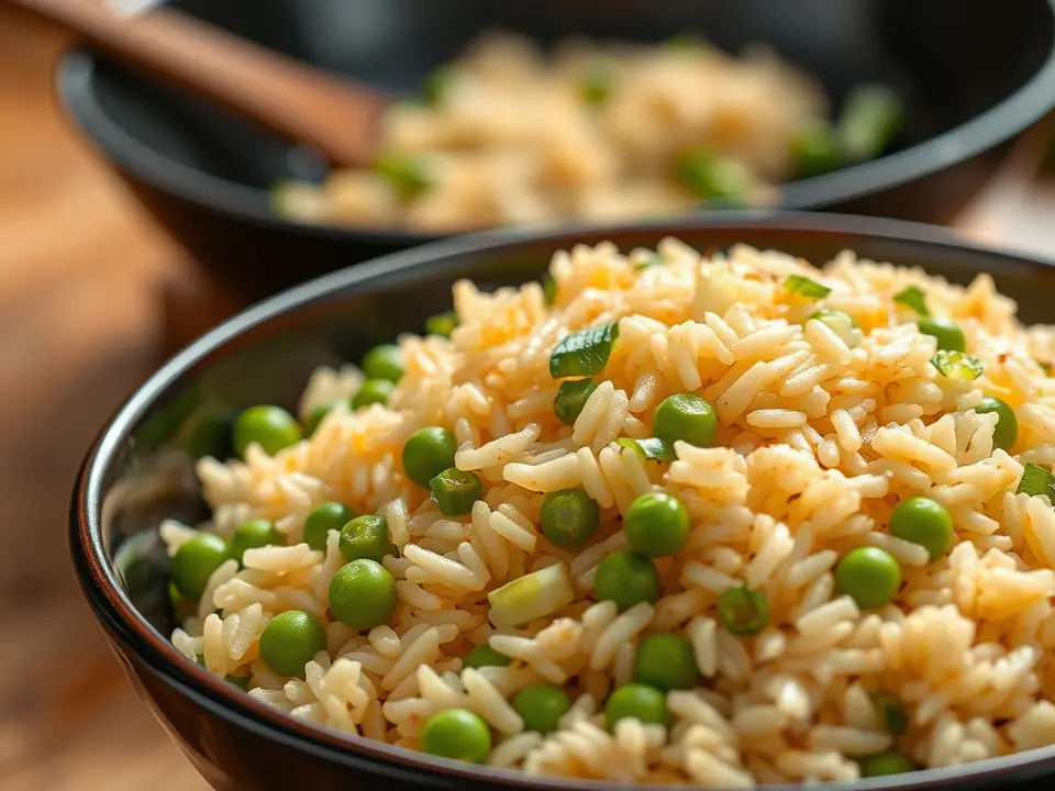 Illustration of fried rice with egg and scallions